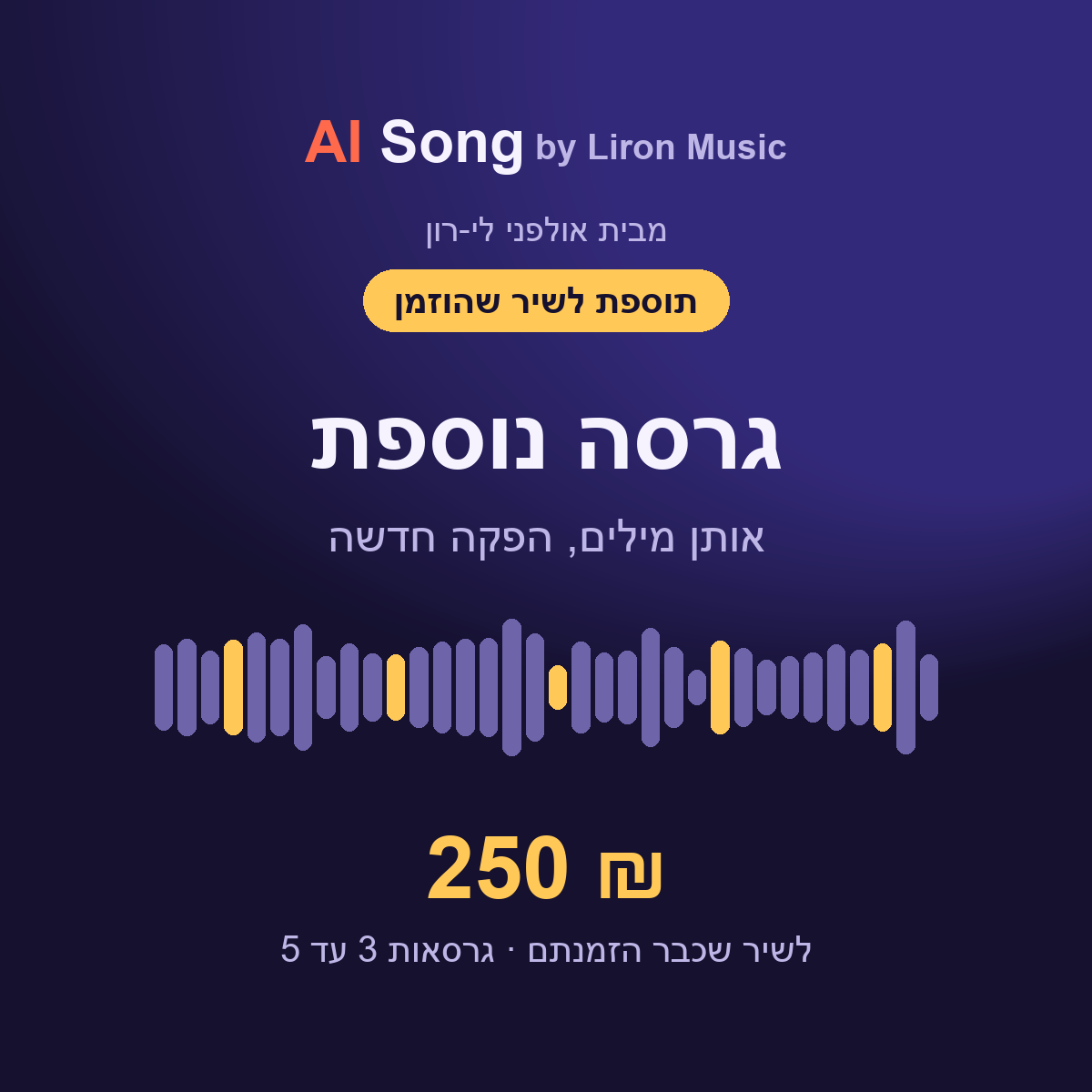 תוספת לשיר שכבר הוזמן: גרסה נוספת - 250 ₪