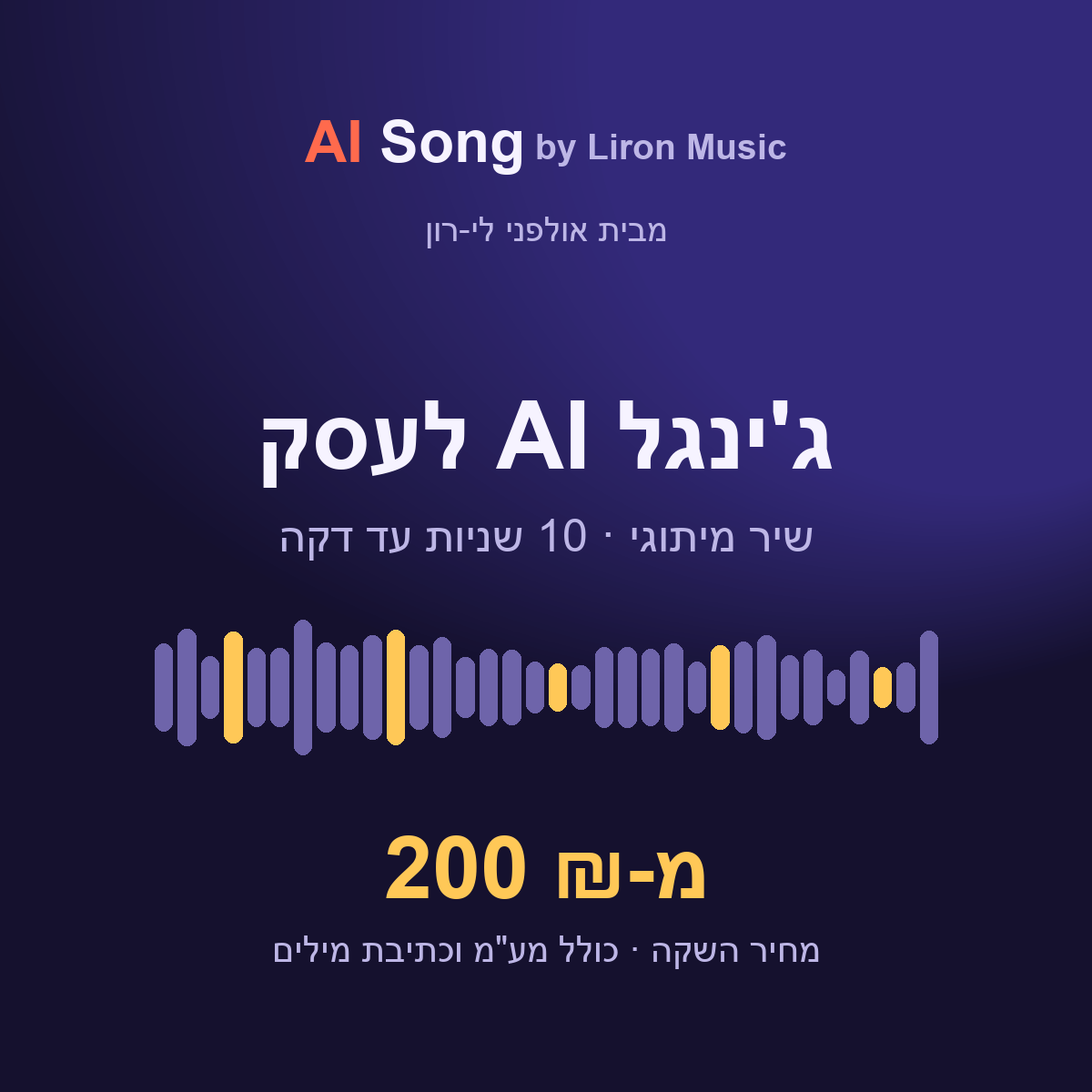 ג'ינגל AI לעסק וצליל המתנה ששר את שם העסק - 10 שניות עד דקה, מ-200 ₪