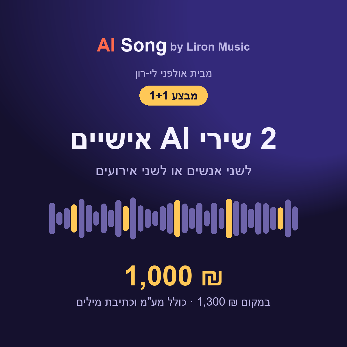 מבצע 1+1: 2 שירי AI אישיים ב-1,000 ₪